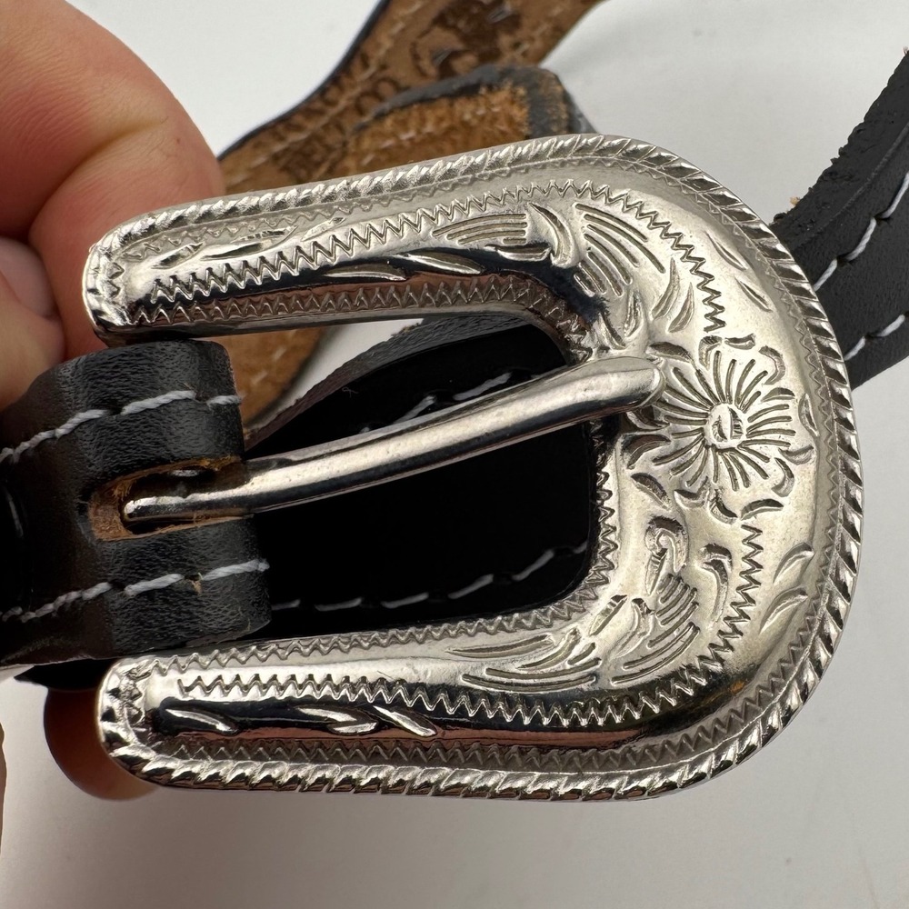 Dakota Belt Co Western Belt 34.5" Black Excellent Scalloped Concho Leather‎ 202